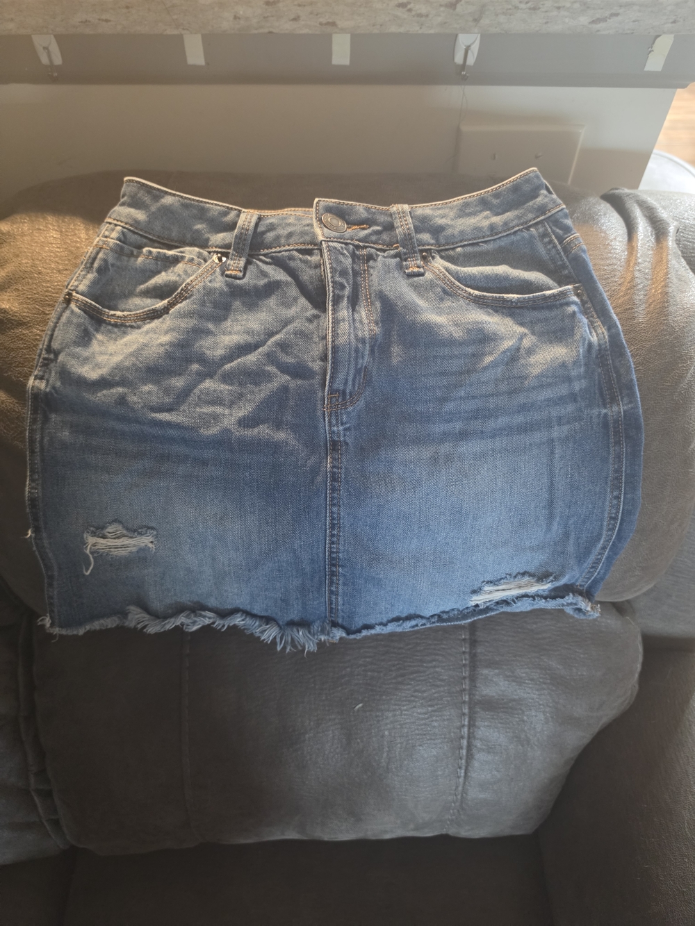 Mudd Blue Distressed Denim Mini Skirt